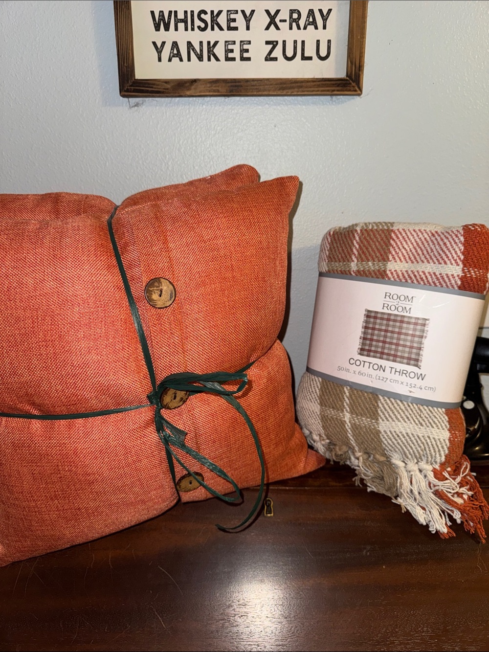NIP Room 2 Room Cotton Throw with Decorative Pillows with Button Accents